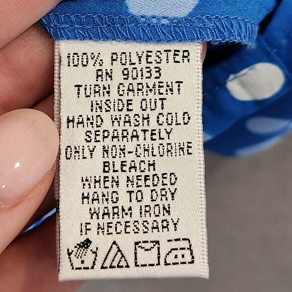 Bob Mackie Women's 1X Button Front Blue & White Polka Dot Printed Top - Picture 11 of 11